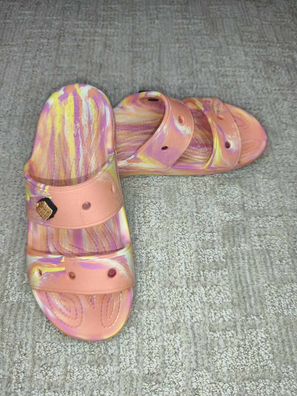 Crocs Women's Marbled Sandal Size 9 Papaya Slip On Comfort Shoes Open Toe